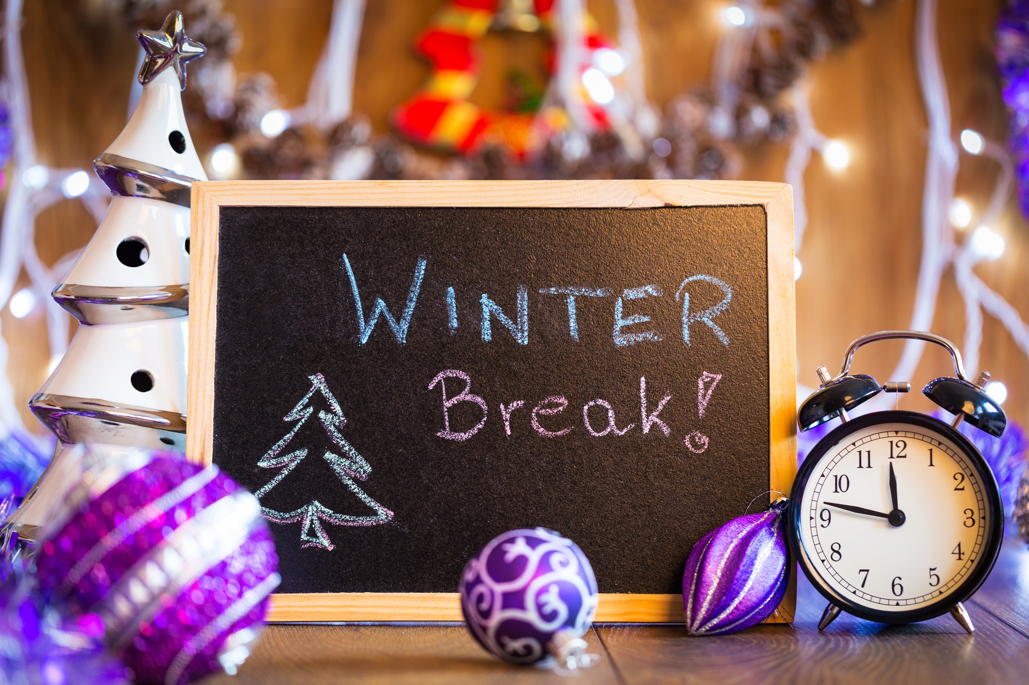 winter break written on slate