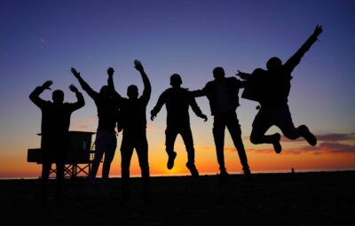Bunch of freinds enjoying night life on south padre island
